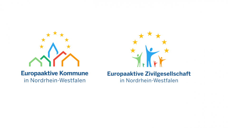 Logos der beiden Auszeichnungen ‚Europaaktive Kommune‘ und ‚Europaaktive Zivilgesellschaft‘.