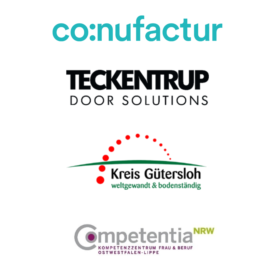 Expertise zur Veranstaltung kommt von co:nafactur, Best-Practivce steuert die Teckentrup Door Solutions bei. Kooperationpartner sind der Kreis Gütersloh und das Kompetenzzentrum für Frau & Beruf